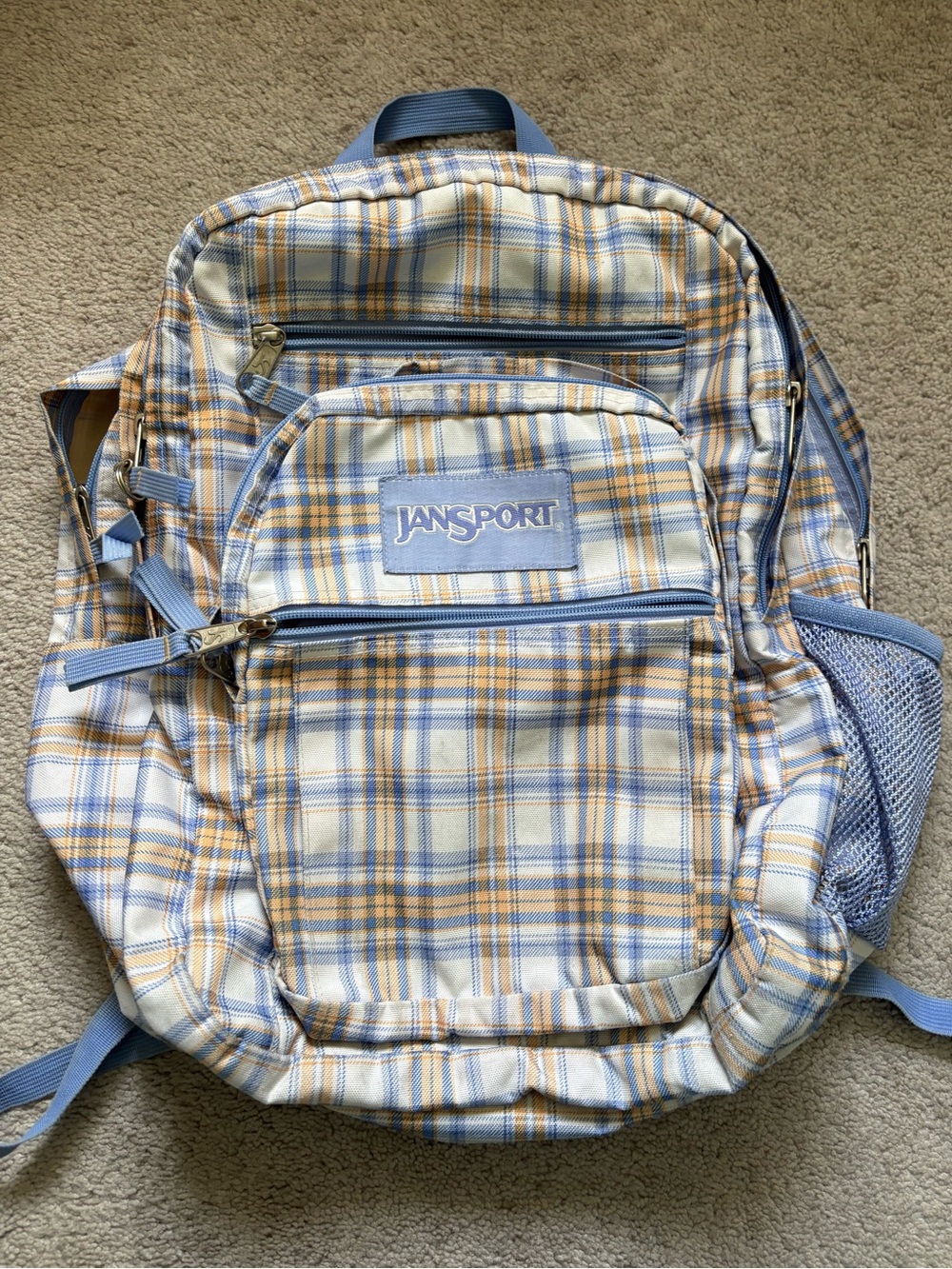 Jansport Light Blue and Tan Plaid Backpack